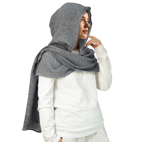 Women Men Fashion Shawl Scarf Cape | Multifunctional Hooded Cowl | Medieval Linen Cotton Cowl Hood |Vintage Goth Costume (Style-B Gray)