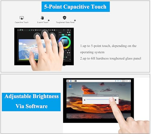 Image of 5inch DSI LCD 5-Point Capacitive Touch Screen Monitor for Raspberry Pi Pi5 /4B /3B+ /3B /3A+ /CM4 /CM3+ /CM3, 1024 x 600 Resolution IPS Display Screen, DSI Interface, 178 Viewing Angle, No Driver Required
