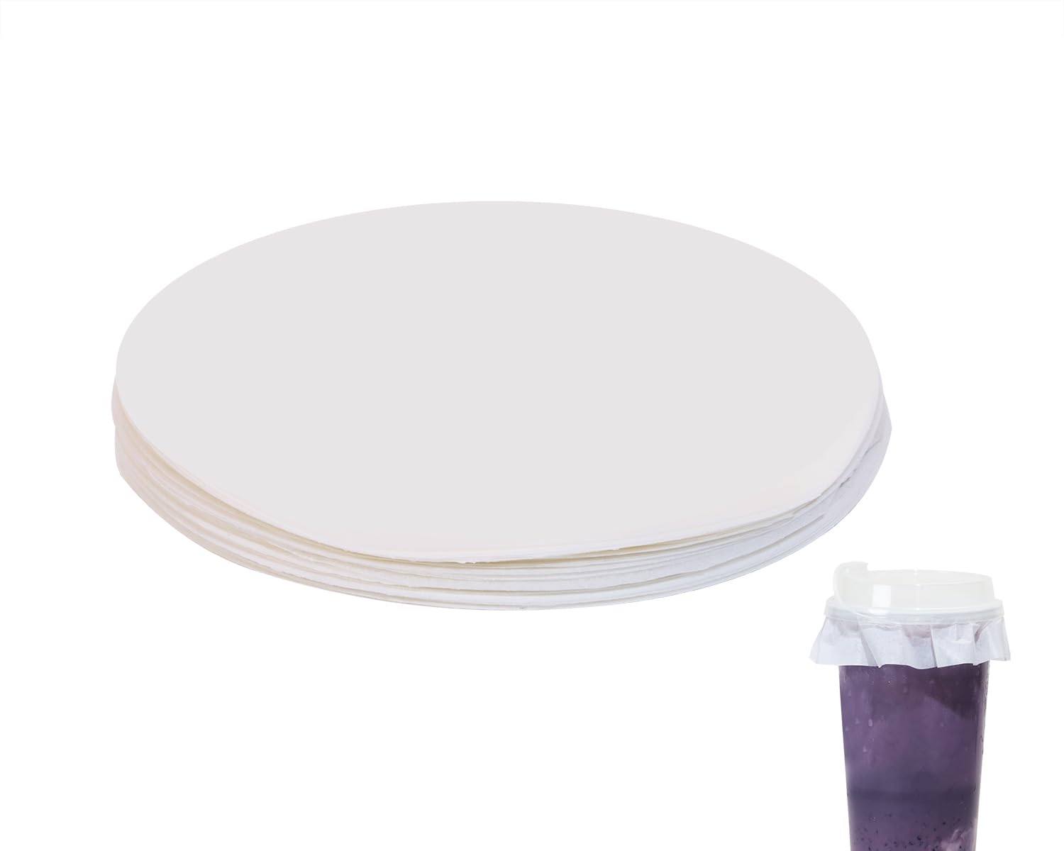 ONLYKXY White Leak-Proof Cup Cap Lid Liners Round Sealing Paper Pads Waterproof Spill Proof Paper for Plastic Drink Milk Tea Coffee Beverage Cup Leak Proof Film Sealing Film (250, 10cm/3.93inch)
