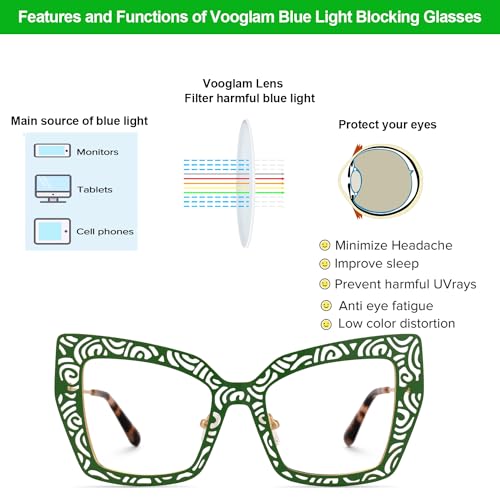 Image of VOOGLAM Square Blue Light Glasses for Women Anti UV Eyestrain Dry Eyes Computer Phone TV Eyewear