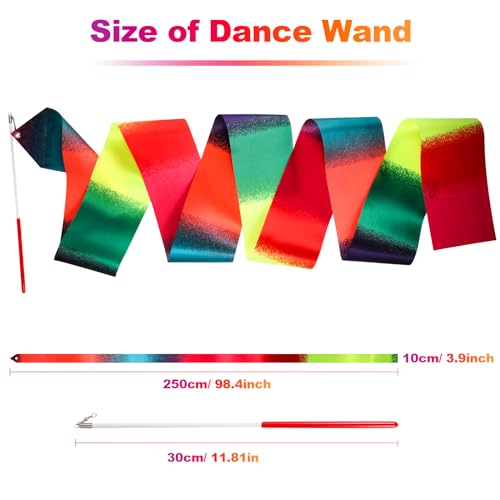 HiUnicorn Wide Dance Ribbons Praise Dance Worship Flags for Kids Adult, 2-Pack Rainbow Ribbon Dancer Wand for Kids Gymnastics Birthday Party Favors Decoration, Dancing Ribbon Streamer Toys