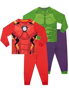 Marvel Schlafanzug | Hulk & Iron Man Pyjama Jungen | Avengers Schlafanzüge für Kinder | 2 Packung Mehrfarbig 110