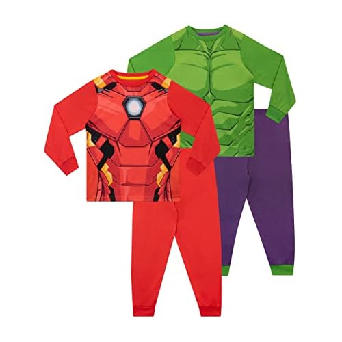 Marvel Pijama Niño | Hulk & Iron Man Pijama Infantil | Pijamas Avengers para Ninos | Paquete de 2 Multicolor 9-10 Años