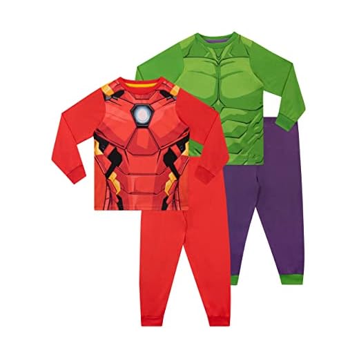 Marvel Pijama Niño | Hulk & Iron Man Pijama Infantil | Pijamas Avengers para Ninos | Paquete de 2 Multicolor 7-8 Años