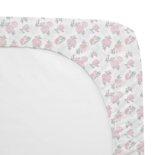 Image of Fitted Cot Crib Sheet | Bed Sheets for Newborn Baby Crib Mattress | Deep Pocket All Round Elastic Fitted Crib Sheet for Baby| Size 132 cm x 71 cm | Crib Sheets - 28 inchx52 inch | Blush-Petals