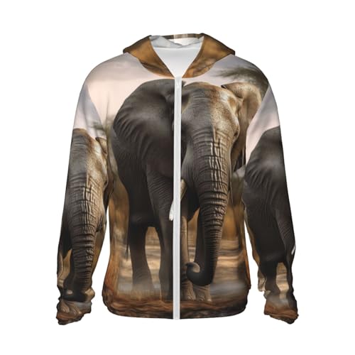 Chemise de soleil pour homme au motif imprimé éléphant d'Afrique avec capuche anti-UV intégrée