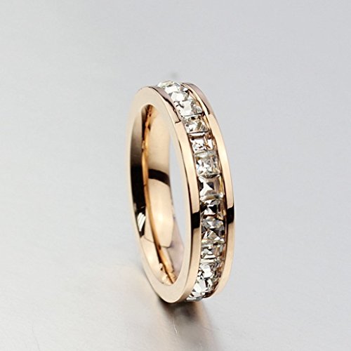 Womens Stainless Steel Rose Gold Wedding Ring Channel Set Cubic Zirconia Engagement Eternity Band For Her (5) #TOP2