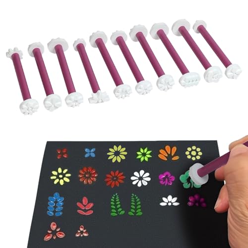 Flower Petal Tools for Dot Painting, 20 Shapes Dotting Pens, Mandala Dot Art Tool for Rocks, Petal Shape Embosssing Tools for Painting Dots, 10 Pens (Purple)
