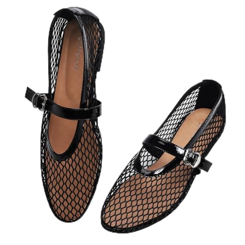 Mesh Ballet Flats for Women Adjustable Strap Mary Jane Flats Casual Office Shoes