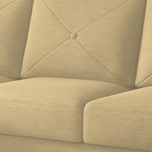 Image of Baloney LHS 6 Seater L Shape Sofa Set with Center Table for Living Room (Cream Fabric) Premium Fabric Sofa