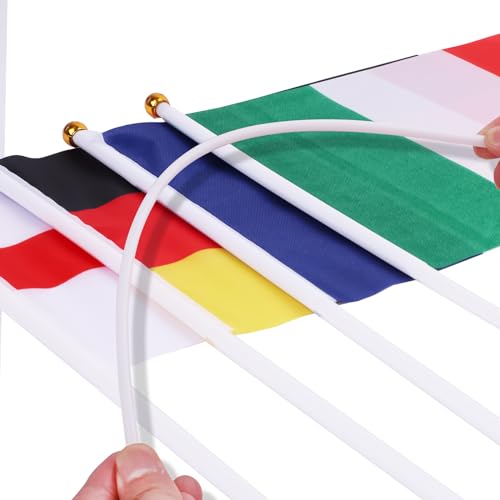 AhfuLife Euro Klein Flagge, 16 Länder EM 2025 Klein Flaggen Europa Doppelseitige Stoff mit Stab für Euro Damen Fußball EM Haus Bar Garten Party Deko Eurovision