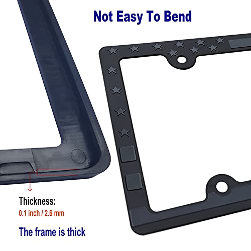 Image of License Plate Frames American Flag, 2 Pack Black Patriotic Plate Frames | Patriotic USA Stars and Stripes Flag, Plastic Car Tag Cover Holder, Mount Screws Caps, Tire Valve Stem Caps Included