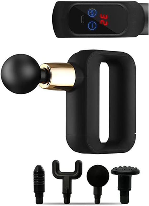 Padom portable mini mini touch massage gun deep tissue, used for athletes, percussion muscle massage gun back massager, can relieve muscle soreness includ 4 Massage Heads (BLACK)