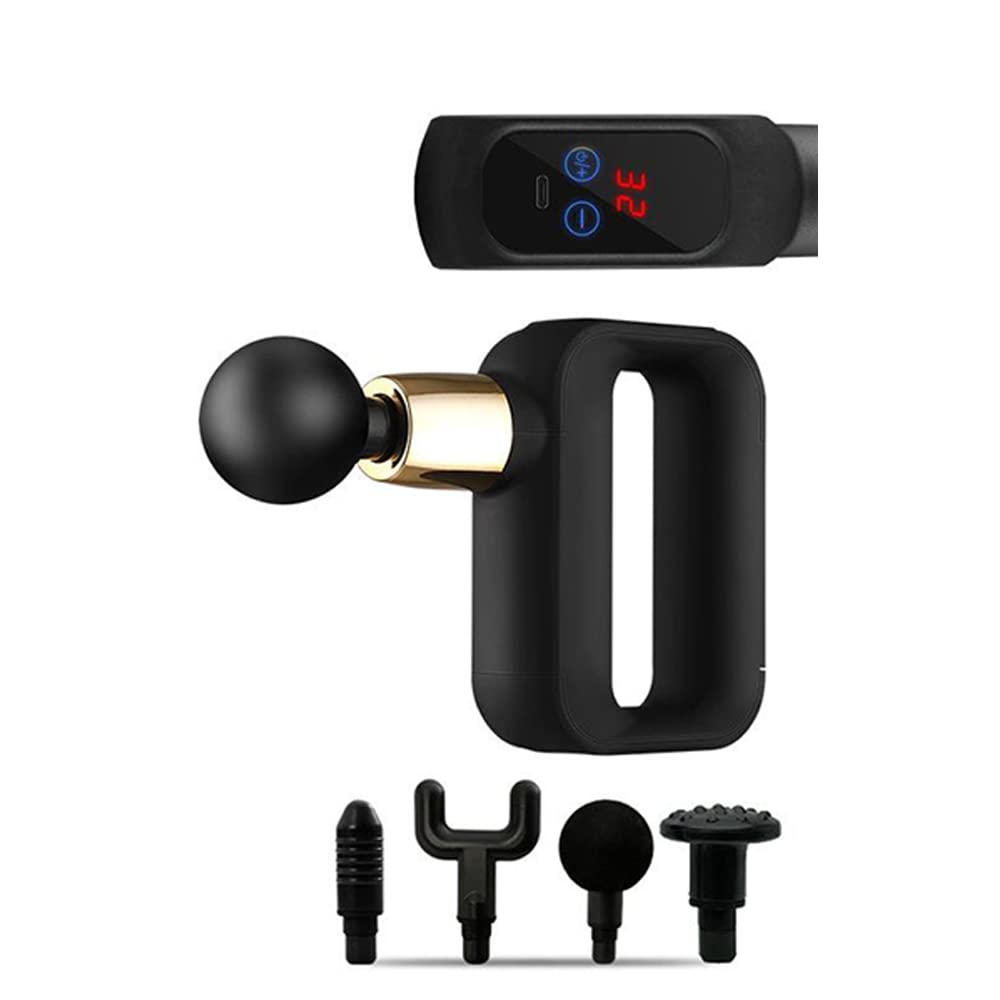 Padom portable mini mini touch massage gun deep tissue, used for athletes, percussion muscle massage gun back massager, can relieve muscle soreness includ 4 Massage Heads (BLACK)