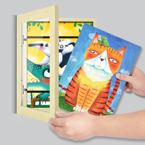 Image of [2-Pack] Kids Art Frames, 8.5x11 Front Opening Kids Artwork Frames Changeable, Apricot Cream Artwork Display Storage Frame for Wall, Holds 50 Pcs, for 3D Picture, Crafts, Children Drawing, Hanging
