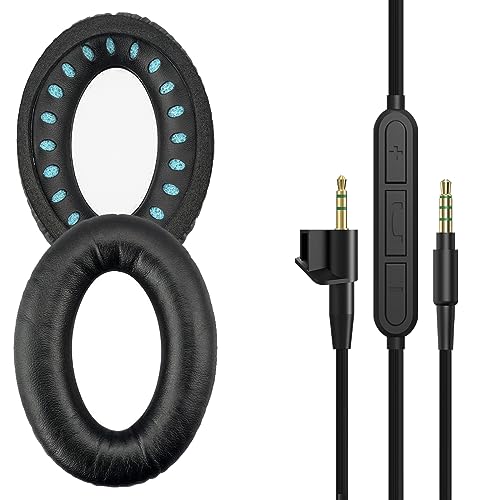 Geekria Replacement Earpads & Audio Cable for Bose AE2/AE2i/AE2w, Memory Foam Cushions and in-Line Mic & Volume Control (Cable + Earpad)