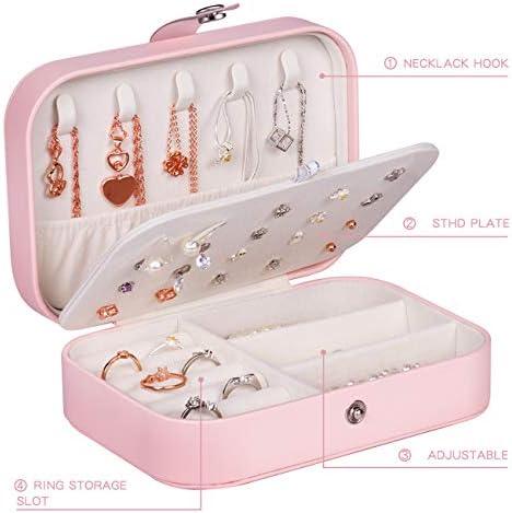 Organisation Bijoux Boîte à Bijoux Voyage Rose - Organisation Compacte Pour Bagues Et Colliers Boîte Rose Compartiments