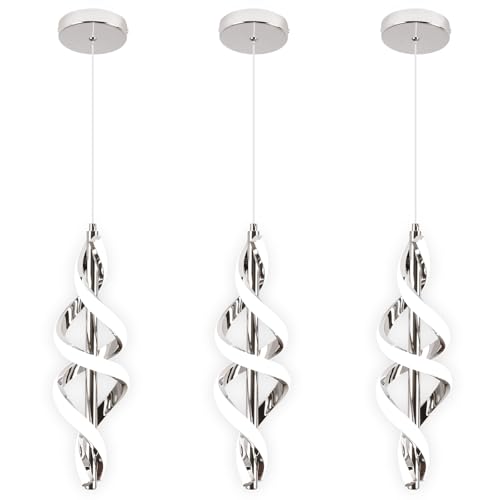 Vloitgol 3 Packs Modern Pendant Light,4000K LED Kitchen Island Pendant Lights,Adjustable Pendant Lighting Over Island Hanging Pendant Light Fixtures for Kitchen Dining Room Hallway(Chrome, 3 Packs)