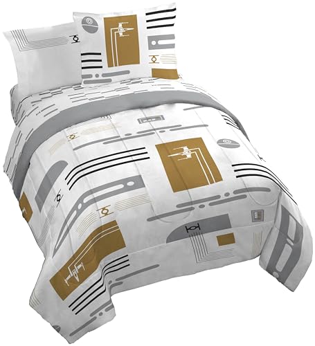 Image of Jay Franco Star Wars King Comforter Set 7 Piece Soft Modern Bedding, White | Bed in a Bag, Comforter Sheets Shams Pillowcases, Official Product, Soft Microfiber, Machine Washable, Fan Gift