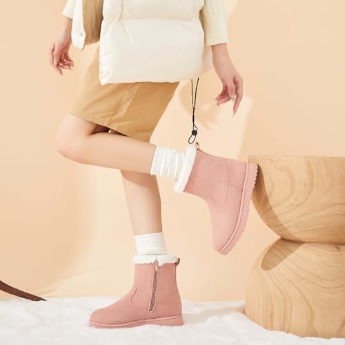 TUOPIN Winter Ankle Black Boots for Women - Slip-On Mini Boots with Side Zipper, Faux Fur Lining & Splash-Resistant - Pink.US11 by TUOPIN - Used condition - Image 2