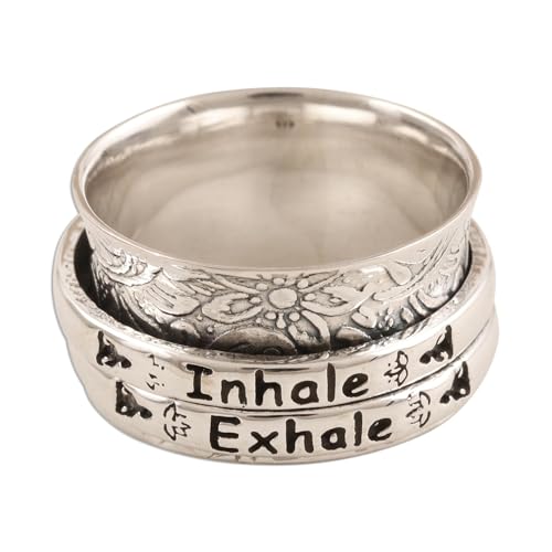 NOVICA Artisan Handmade .925 Sterling Silver Meditation Spinner Ring Inhale