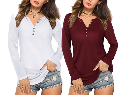 Image of Women's Regular Fit Pure Cotton Top - Elegant V-Neck with Mandarin Collar, Button-Front Design, Full Sleeves, Soft & Breathable Fabric for Stylish Casual Wear