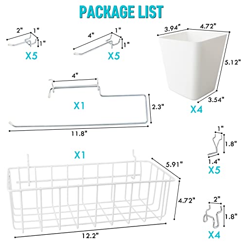 Pegboard Baskets Cups, Paper Towel Holder, Peg Board Hooks, Tray Rack, 21 Pack 1/8" & 1/4" Pegboard Wall Organizer Accessories, Utility Holders & Hangers For Workbench Craft Workshop Kitchen Paint #TOP1