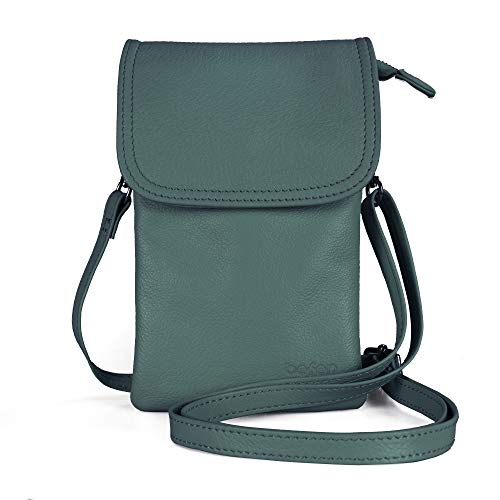 befen Genuine Leather Cell Phone Crossbody Wallet Purse, Small Leather Crossbody Bag for Women - Fit iPhone 15 ProMax, Hunter Green, Small