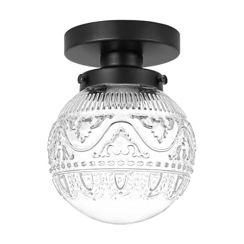 Daunton Semi Flush Mount Ceiling Light Fixtures, Vintage Globe Glass Ceiling Light Fixture, Antique Small Black Hallway Light Fixtures for Bedroom, Closet, Entryway, Bathroom, Kitchen Cover