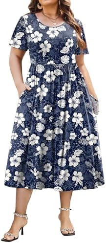 IN'VOLAND Women Plus Size Short Sleeve Dress Loose Summer Casual ...