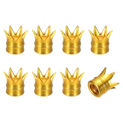 PATIKIL Crown Tire Valve Stem Caps (Gold) (8Pcs), Aluminum Alloy Dustproof Air Caps Car Tyres Valve Cover, Suit for - Universal Cars/Trucks/Motorcycles/Bikes