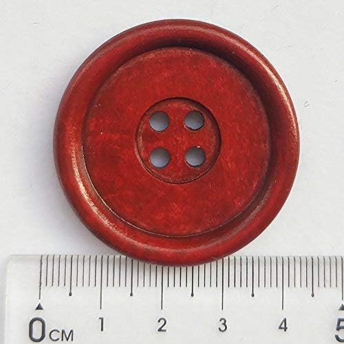 Chenkou Craft 30pcs Big Size 40mm 1 1/2" Round Wood Buttons 4 Holes Craft Sewing Button (Wine)