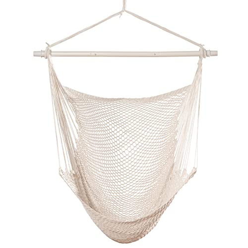 Hblife Hammock Chair Max 330 Lbs Hanging Chair With Portable Metal Rod Handwoven Cotton Rope Hammock Swing For Bedroom Beige, Small #TOP1