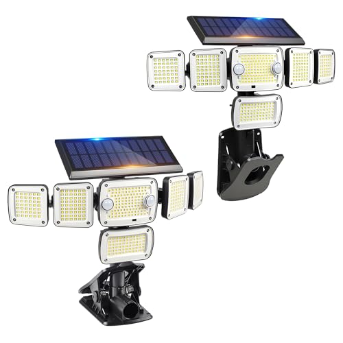 Image of Solar Flood Lights Outdoor,5000LM 366 LEDs Dual Clip on Motion Sensor Lights with 360 Wide Angle &3 Modes, IP65 Waterproof Security Lights for Yard Patio Garage Garden,2Pack