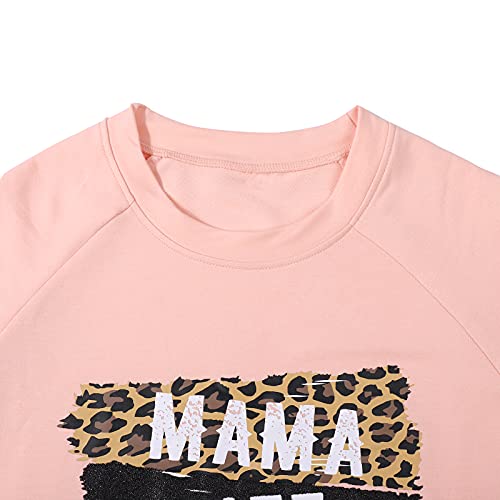 Jinting Mama Life Sweatshirt Women Leopard Mom Saying Top Tee Mother Gift Lightweight Pullover Long Sleeve Blouse #TOP6