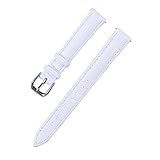 Xuexy 14mm Quick Release Pins Pebble Time Round Genuine Leather Wristwatch Watch Band Replacement Watchband Bracelet Strap Stainless Steel Buckle,White