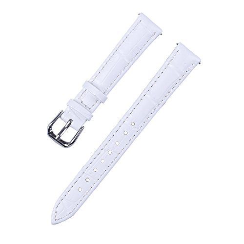 Xuexy 14mm Quick Release Pins Pebble Time Round Genuine Leather Wristwatch Watch Band Replacement Watchband Bracelet Strap Stainless Steel Buckle,White