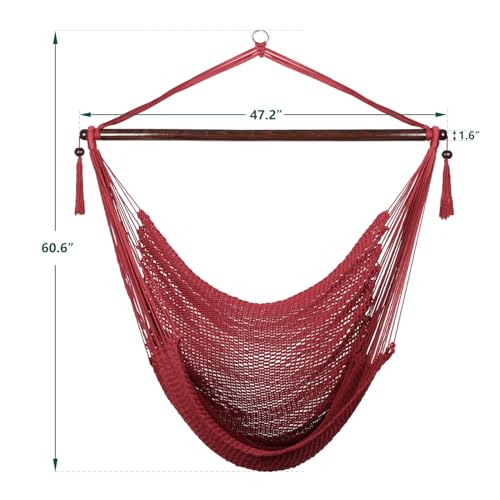 Image of Bathonly Large Hammock Chair with Spreader Bar, Caribbean Hammock Swing Chair, XL Hammock Chair Outdoor Indoor, 330 LBS Weight Capacity, Red