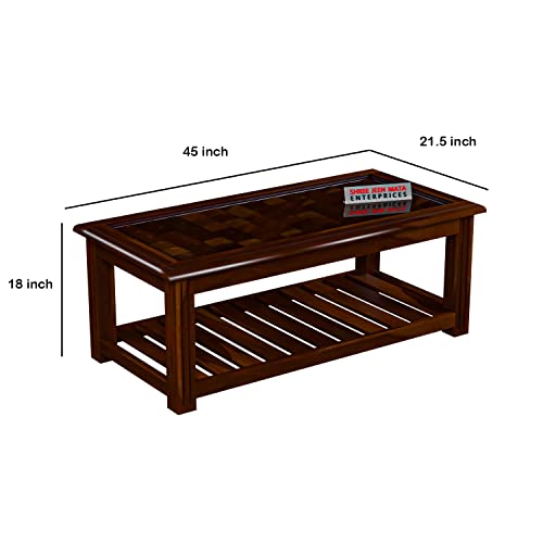 Image of Sheesham Wooden Centre Table with Storage Shelf for Living Room with Glass Top - Solid Wooden Coffee Table - Teapoy, Tea Table, Sofa Table & Center Table (Ariston Walnut)