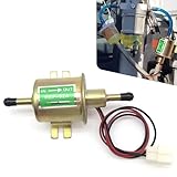 AWGUKA 1 PC Car HEP-02A Inline Fuel Pump with Connecting Harness, 12 V 3 Psi-5 Psi Low Pressure Plunger-injected Piston Heavy Duty Fuel Supply Delivery Pump, for Cars Motorcycles Lawn Mowers (Gold)