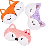 Haysandy Cute Eye Mask for Sleeping 3 Pieces Cartoon Dog Face Eye Cover Funny Animal Cat Sleeping Mask Soft Lightweight Night Sleep Kitty Blindfolds for Women Men Kids(Fox)