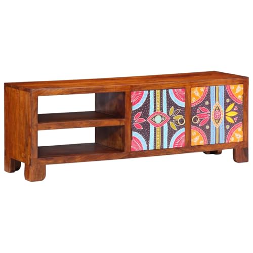 vidaXL Meuble TV Multicolore 110x30x40 Bois d'acacia Massif, Support TV, Buffet TV, Meuble...
