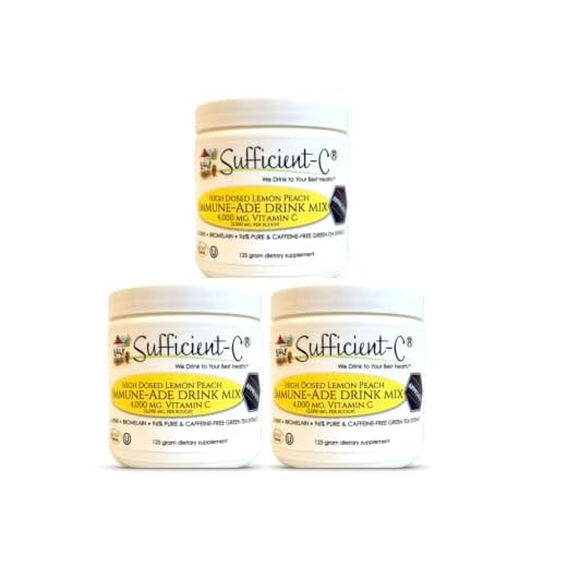 Sufficient-C High Dose Vitamin C Lemon Peach Immune-Ade Drink Mix - 125 Gram Three (3) Pack
