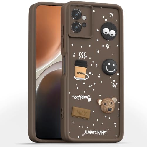 Image of Bintage Cute Fun Taddy Cartoon 3D Ball Bear Milk Donut Coffee Cup Silicon Case Full Body & Camera Protection Back Cover Compatible for Motorola Moto G32 - Brown