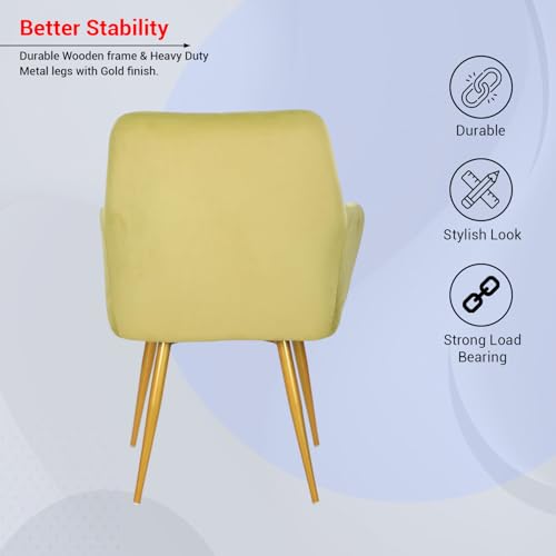 Image of Taboo Velvet Dining Chair Set of 4 | Upholstered Accent Arm Chairs | Soft Cushioned Seat with Backrest | Modern Velvet Fabric Chairs with Metal Legs | Living Room, Bedroom, Cafe & Restaurant | Lime