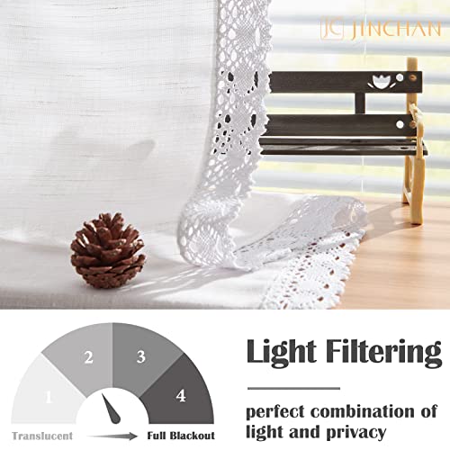 Jinchan Linen Valance With Lace Trim Farmhouse Valance For Windows 16 Inch Rustic Valance For Living Room Semi Sheer Light Filtering Rod Pocket Valance Kitchen Bathroom Window Topper 1 Panel Off White #TOP4