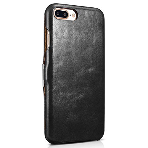 SLEO Funda para iPhone 7 Plus / 8 Plus, Carcasa con Tapa Cuero Interior Ultra Slim Flip Folio Case para iPhone 7 Plus / 8 Plus - Retro Negro