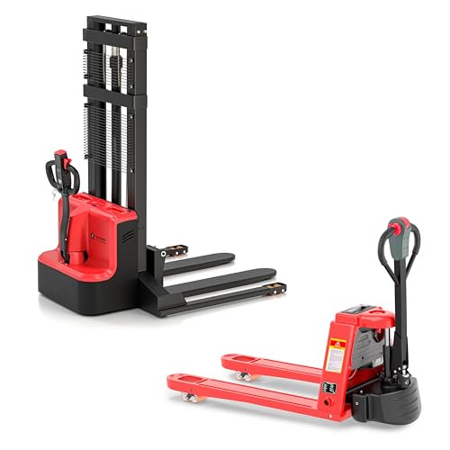TexLift Full Electric Forklift Walkie Pallet Stacker 3300 Lb Capacity 98 Inch Lifting Height and Full Electric Power Pallet Jack 3300 Lb Capacity 48” L x 27” W Fork Size