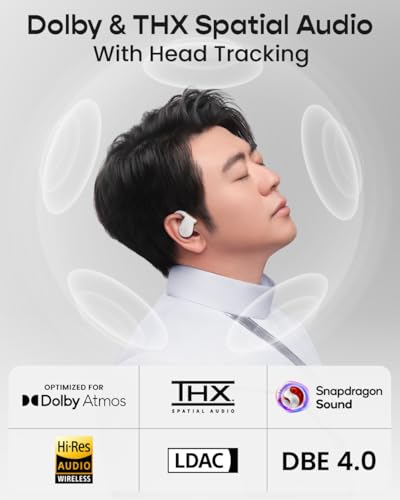 Image of Cleer ARC 5 Open Ear Earbuds with Hooks, Dolby & THX Spatial Audio, 60H Playtime, Fast Charging, Waterproof, Earbuds Wireless Bluetooth, Running Headphones, Water-resistant Open Ear Headphones - White
