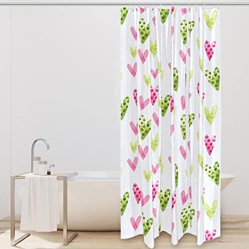 Rideau de douche à cœurs vert et rose en tissu déperlant avec crochets - 3